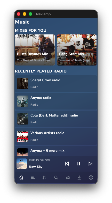 Naviamp home and discovery screen